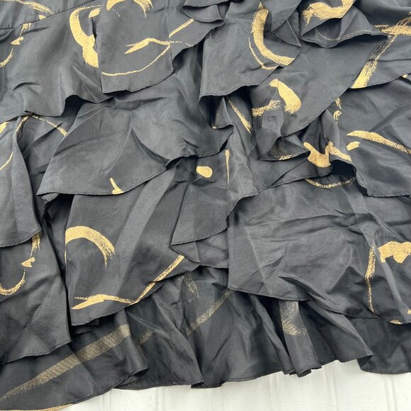 Lauren Ralph Lauren Womens Silk Ruffle Skirt Black/Gold Size 6 - Picture 6 of 6